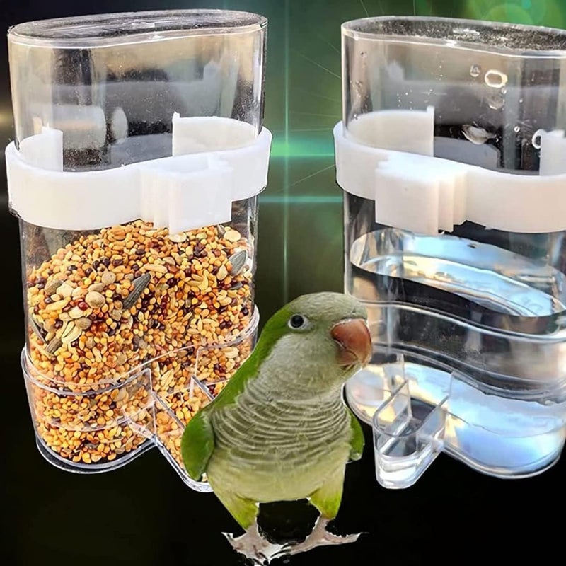 woobles Bird Feeder, 2pcs Automatic Bird Waterer & Food Feeder, Transparent Acrylic Parakeet Waterer for Birds Cage - Image 4